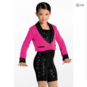 Weissman Dance Costume Pink Black Tux Showtime Size SC (6-6X)